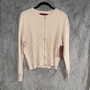 Love‎ Scarlett Ribbed Knit Zip Up Cardigan Sweater Cream Size M